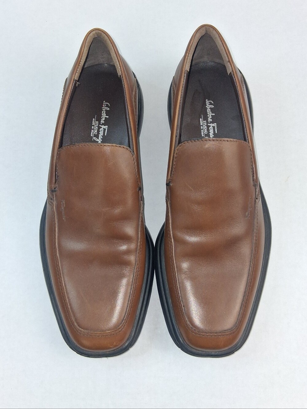 Salvatorw Ferragamo Studio Brown Leather Slip On Loafers